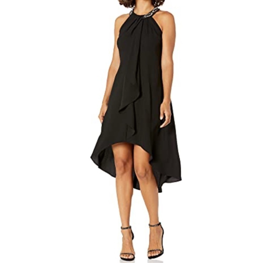 NWT SLNY Fashions Women's Jewel Halter Sheath Dress *Black Hi-Low Size 16